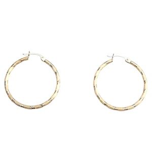 14K Yellow Gold Textured Hoop Earrings #21092